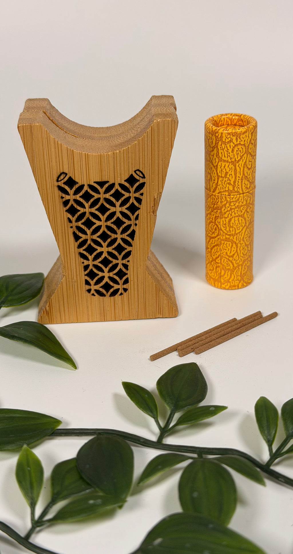Mini Handcrafted bamboo incense burner set