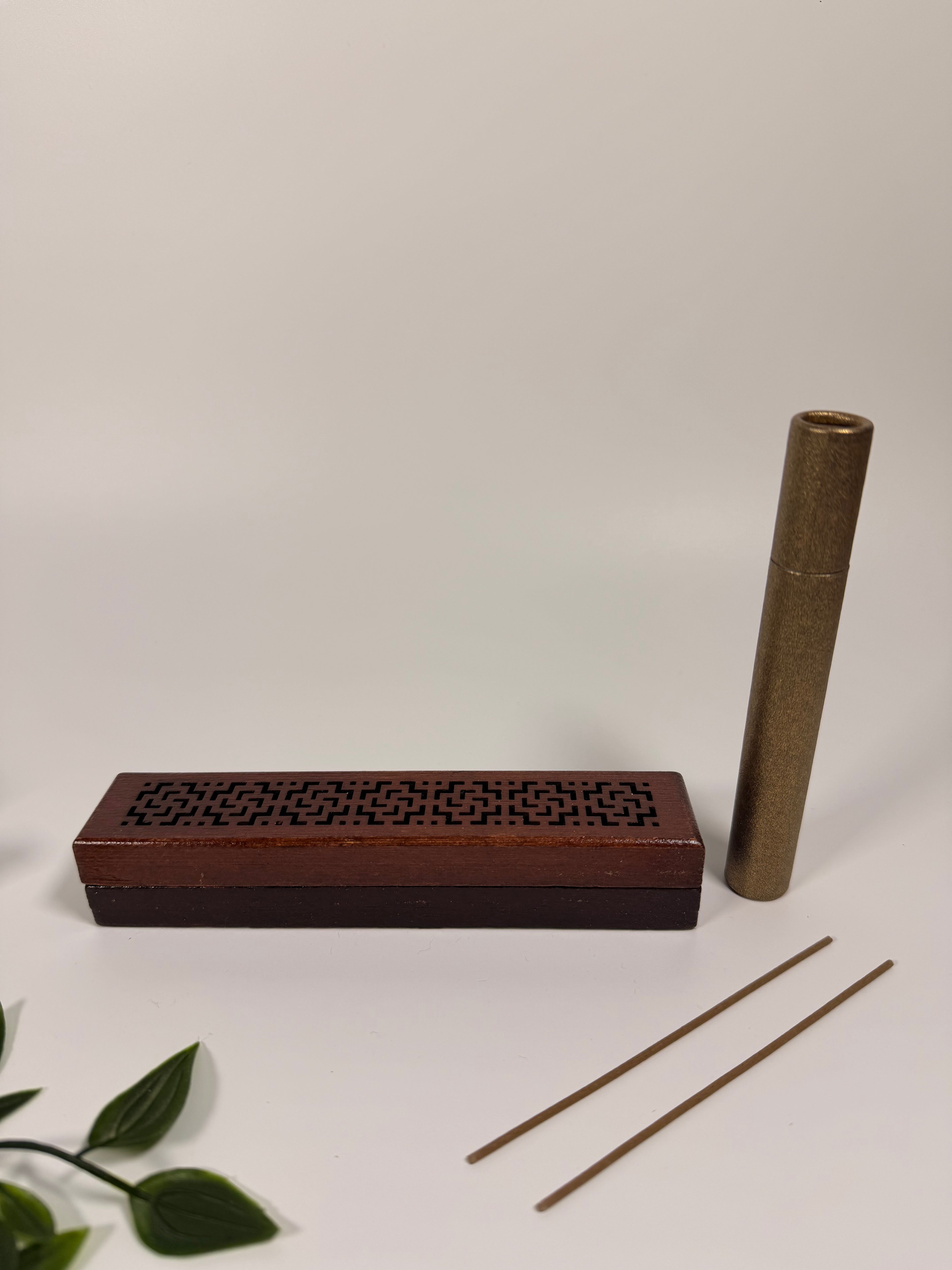 Handcrafted wooden incense burner set